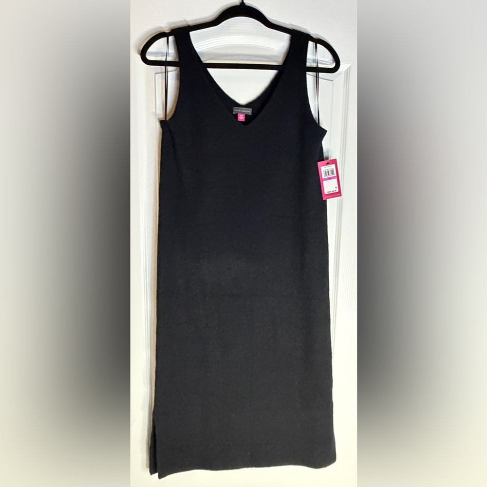 Vince Camuto Black V-Neck Sweater Knit Midi Dress, XXS